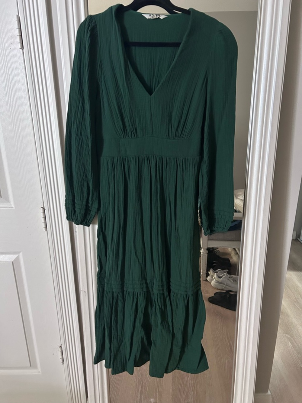 Boden Forest Green V-Neck Long Sleeve Midi Cotton Dress - size 8R
